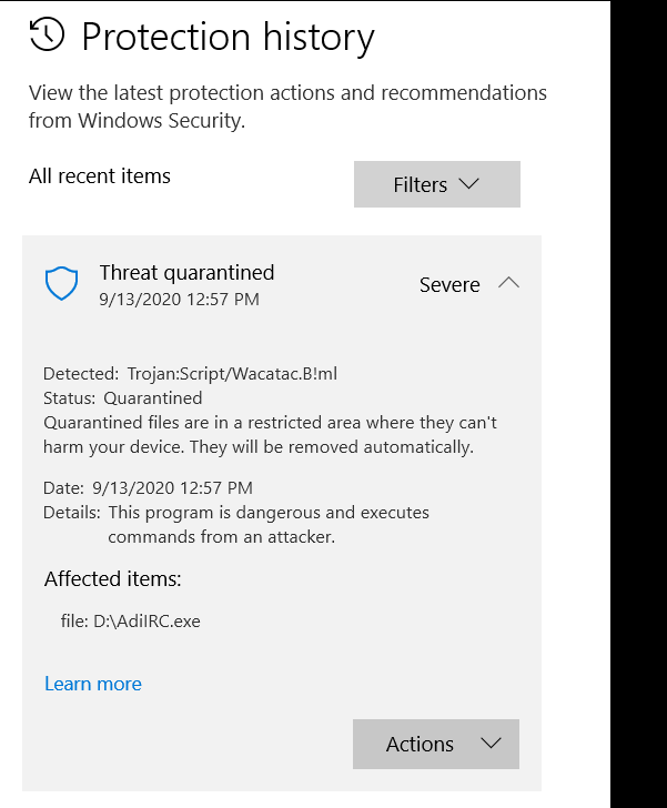Microsoft Defender Antivirus screenshot
