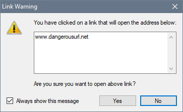 Links warning popup