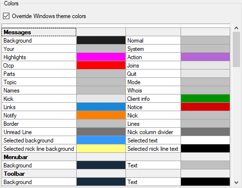 Full colors list